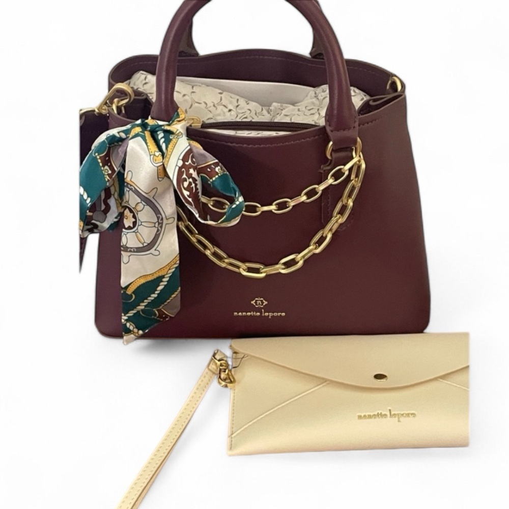 NANETTE LEPORE Set Valle Crossbody Satchel, Wristlet/Wallet, & FREE Twilly NWOT💜